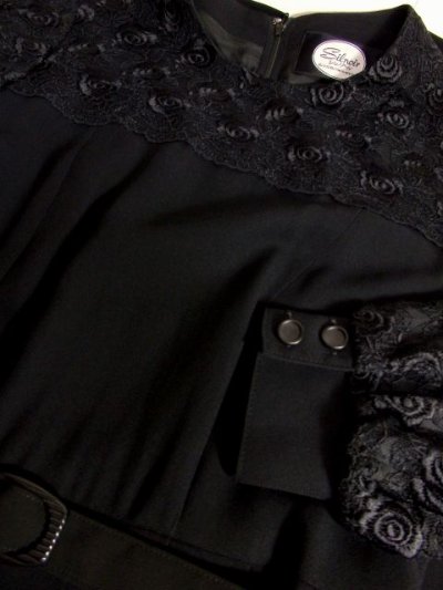 画像3: 贅沢なフラワーレース装飾が素晴らしい!!　結婚式・パーティースタイルにも♪　上品大人クラシカルなヴィンテージドレス　Black　ベルトSET