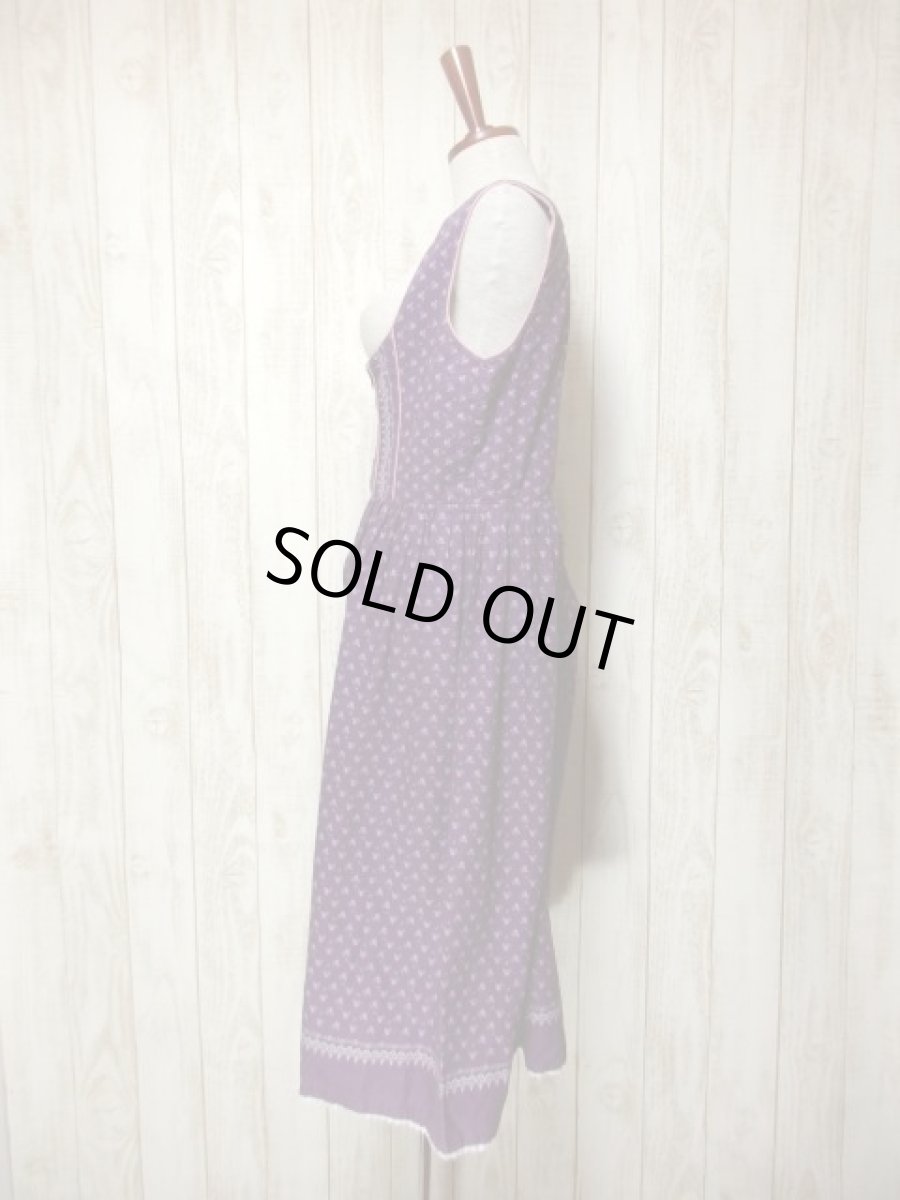 画像6: 小花柄プリント×パープルカラー フロントジッパー 大人レトロガーリー ディアンドル チロルワンピース ドイツ民族衣装 舞台 演奏会 フォークダンス オクトーバーフェスト 【5524】 (6)