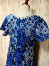 画像6: 花模様織り 衣装にもおすすめ 花柄 ブルー 華やか レトロ 半袖 ヨーロッパ古着 ヴィンテージドレス (6)