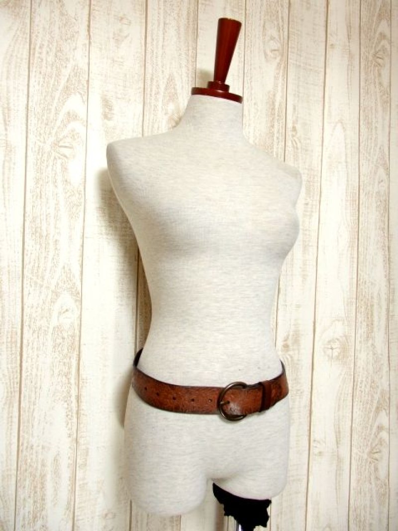 画像1: 型押し レザー ブラウン レトロアンティーク ヴィンテージ ヨーロッパ 古着 ベルト【5616】