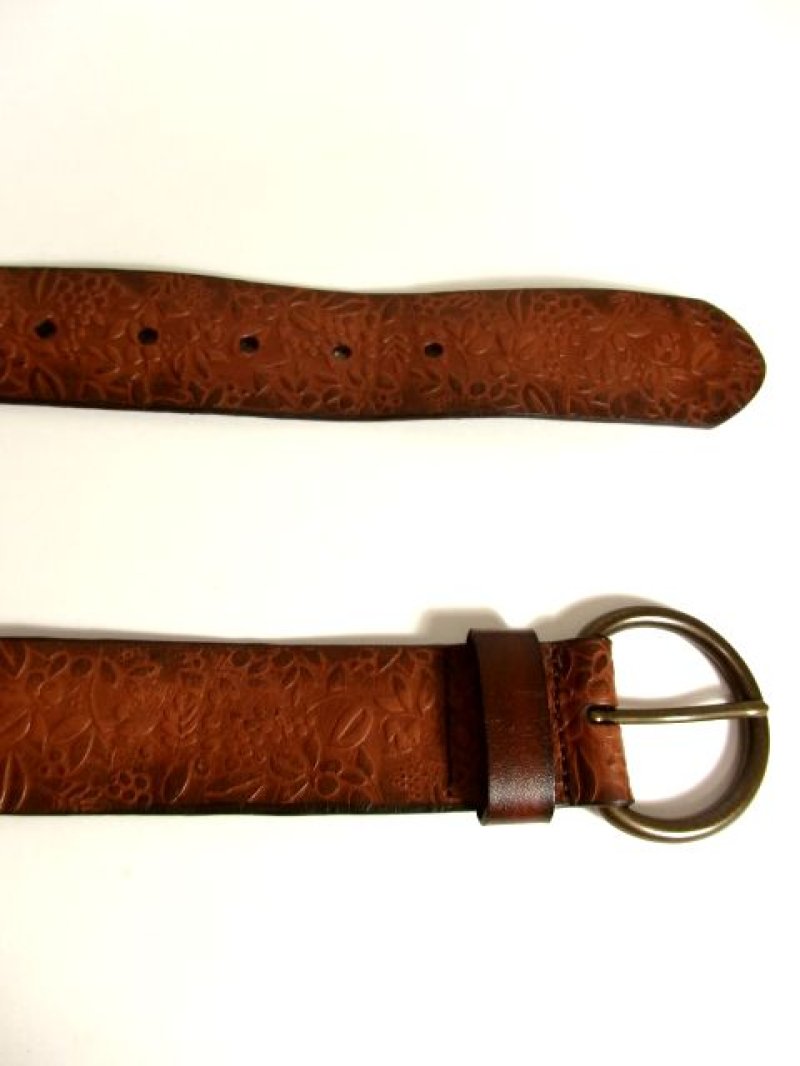 画像2: 型押し レザー ブラウン レトロアンティーク ヴィンテージ ヨーロッパ 古着 ベルト【5616】