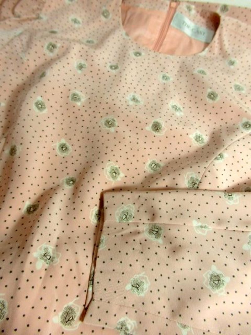 画像3: ドット柄 花柄 長袖 昭和レトロ 国産古着 レトロワンピース 【5705】