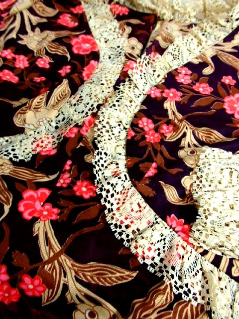 画像3: 70's 花柄 レース 切り替えし レトロ 長袖 USA古着 ヴィンテージマキシワンピース 【5763】