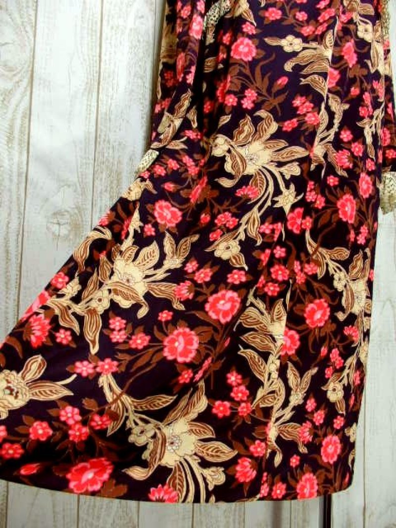 画像2: 70's 花柄 レース 切り替えし レトロ 長袖 USA古着 ヴィンテージマキシワンピース 【5763】