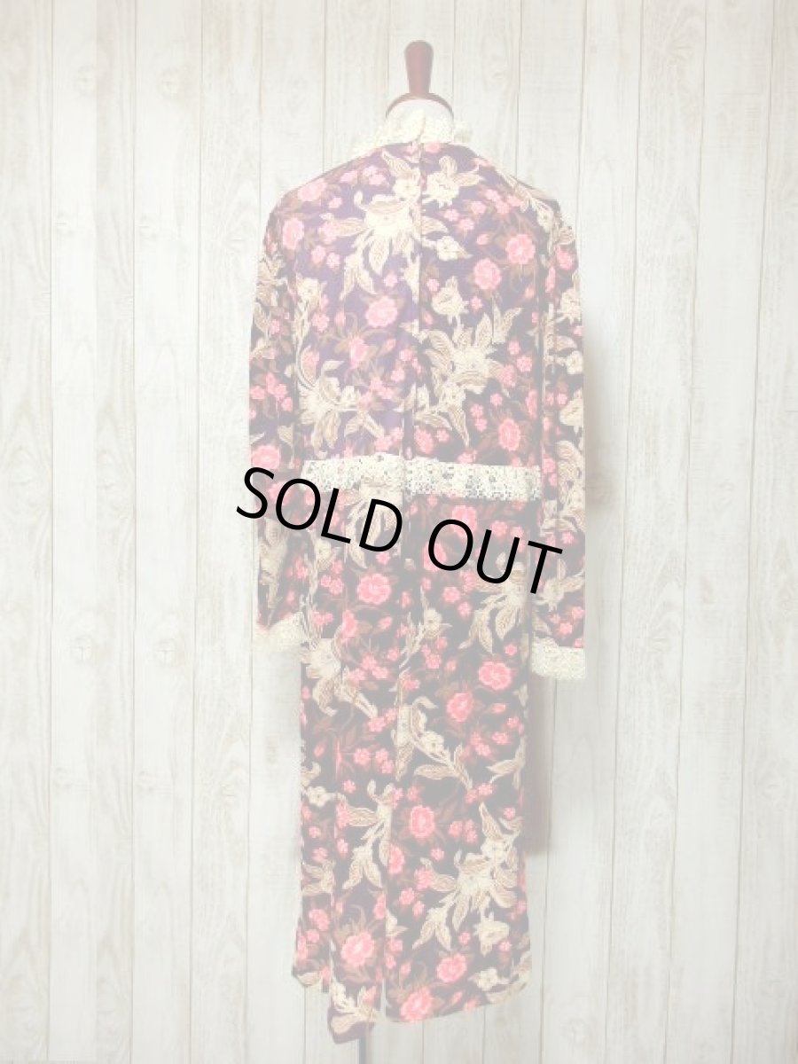 画像5: 70's 花柄 レース 切り替えし レトロ 長袖 USA古着 ヴィンテージマキシワンピース 【5763】 (5)