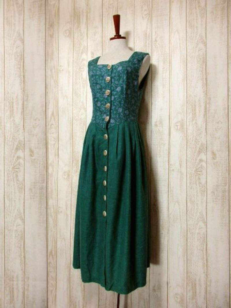 画像1: 大人フォークロア×お花柄切り返しデザイン 大きなウッド調ボタン ディアンドル チロルワンピース ドイツ民族衣装 舞台 演奏会 フォークダンス オクトーバーフェスト 【5777】