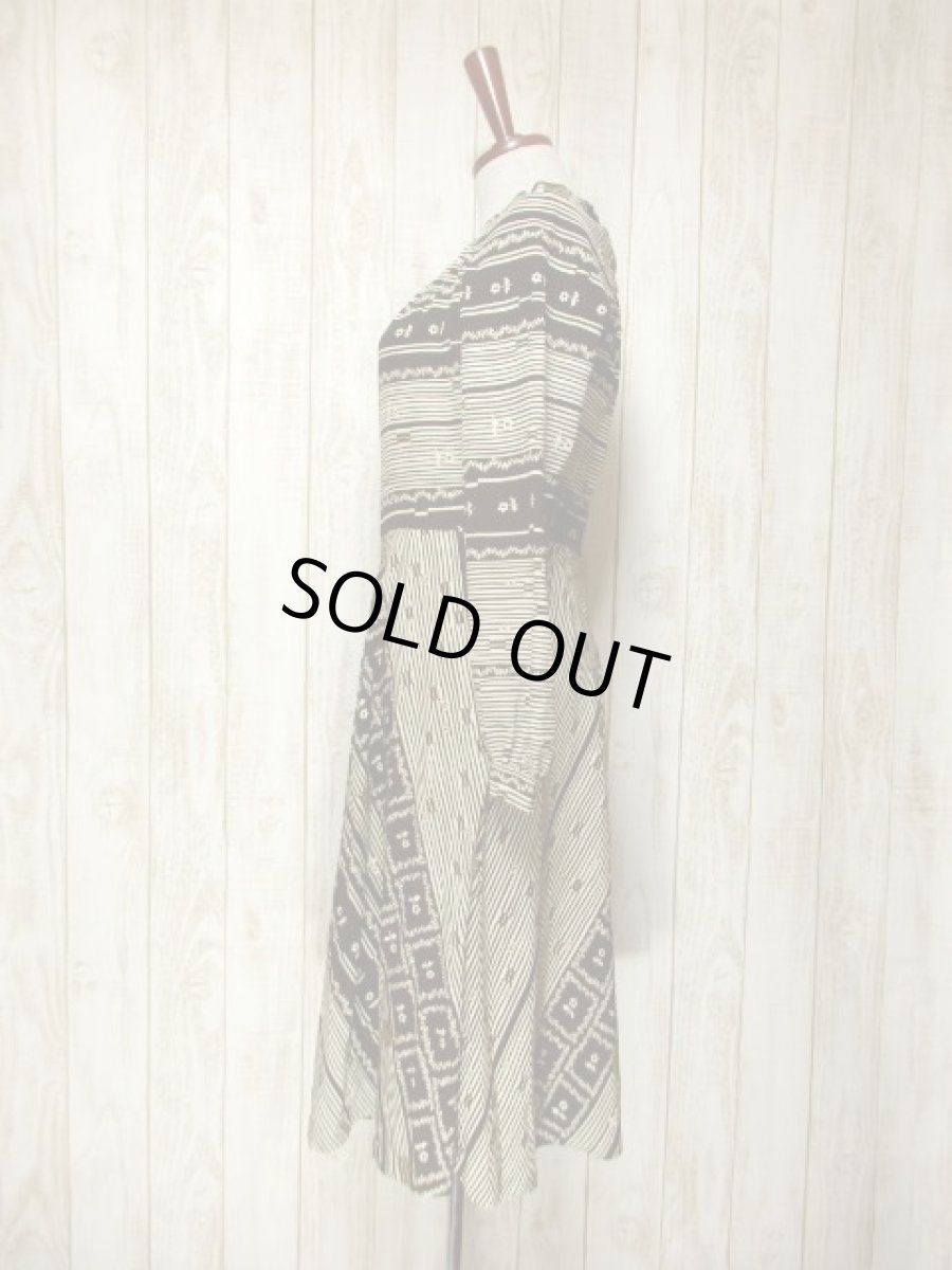 画像7: レトロワンピース ストライプ ボーダー 花柄 切り替えし 70's 長袖 古着 (7)