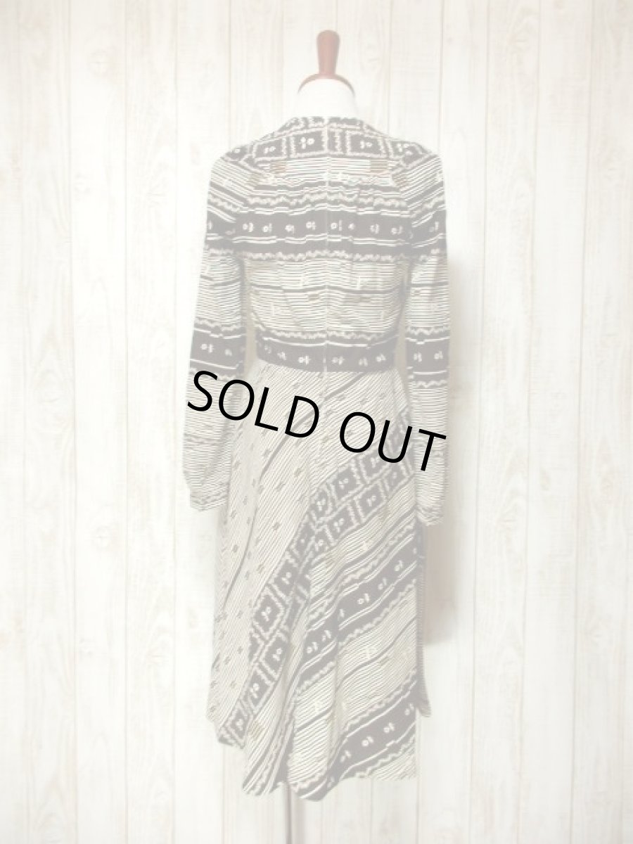 画像5: レトロワンピース ストライプ ボーダー 花柄 切り替えし 70's 長袖 古着 (5)