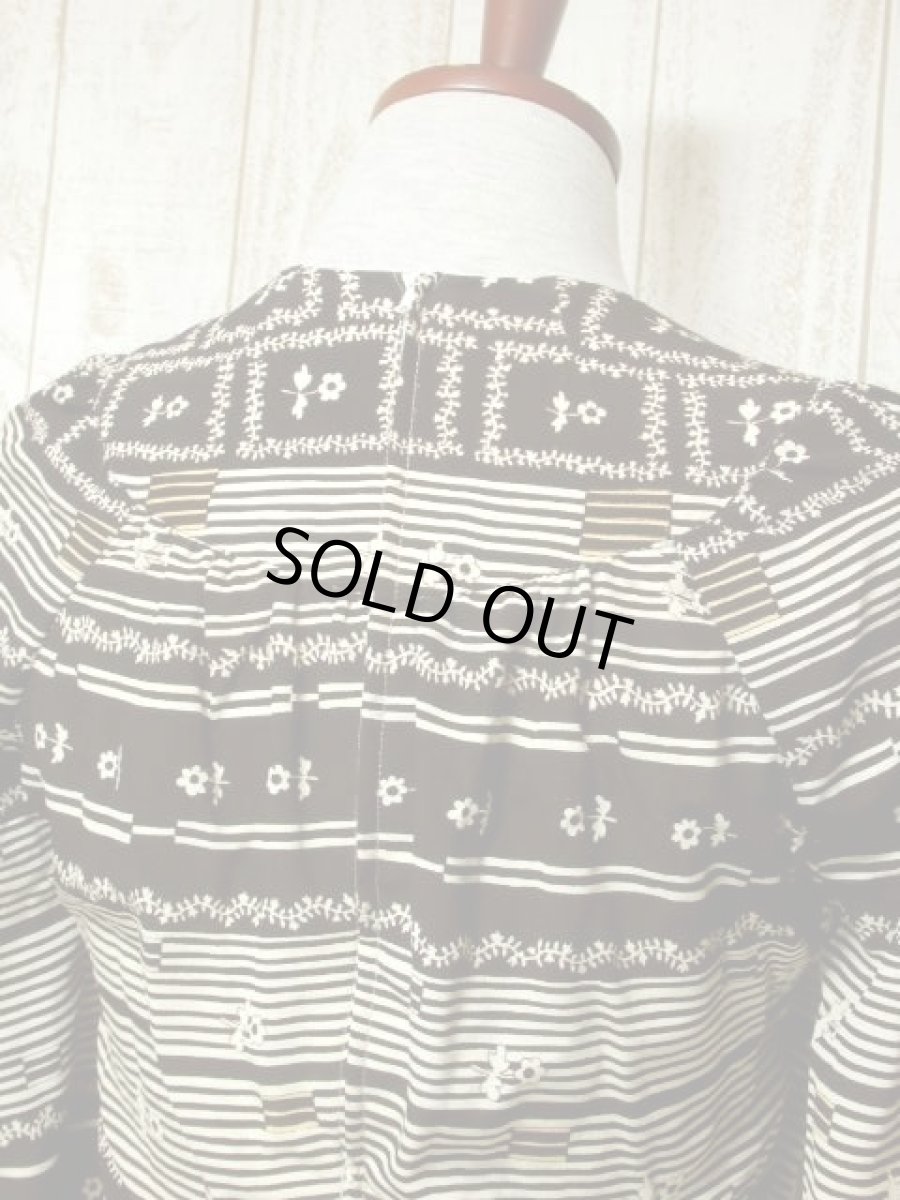 画像6: レトロワンピース ストライプ ボーダー 花柄 切り替えし 70's 長袖 古着 (6)