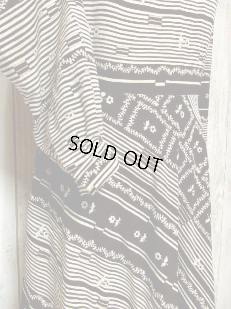 画像8: レトロワンピース ストライプ ボーダー 花柄 切り替えし 70's 長袖 古着 (8)