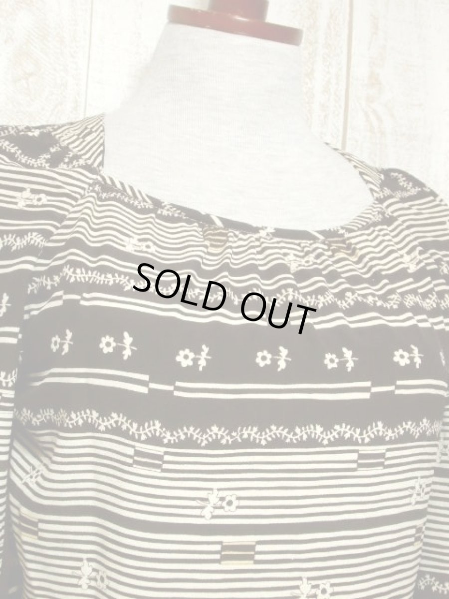 画像3: レトロワンピース ストライプ ボーダー 花柄 切り替えし 70's 長袖 古着 (3)