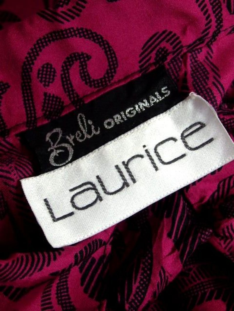 画像3: ペイズリー柄 ストライプ パープル ブラック ウエストゴム レトロ 長袖 USA古着 ヴィンテージワンピース 【5784】