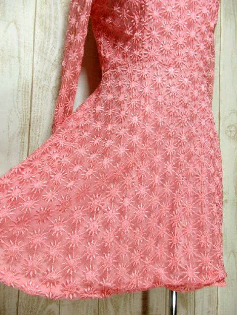 画像2: ヨーロッパ古着 ヴィンテージ ドレス 総レース 刺繍 ピンク レトロ 長袖