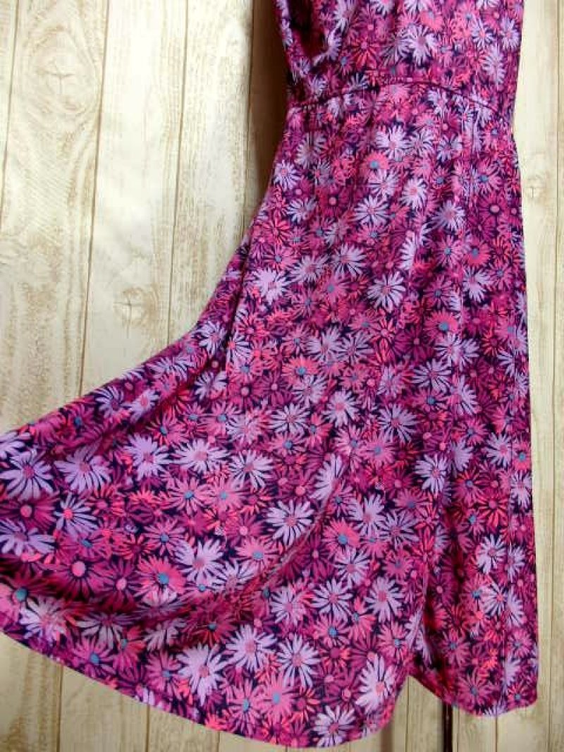 画像2: 花柄 パープルグラデーション 両肩リボン ウエストゴム レトロ ヨーロッパ古着 ヴィンテージワンピース【5938】