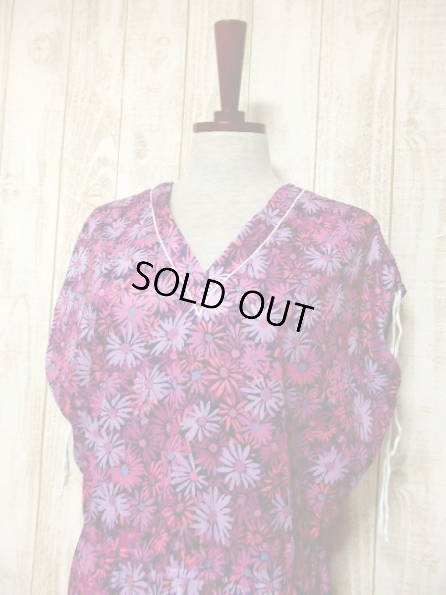 画像11: 花柄 パープルグラデーション 両肩リボン ウエストゴム レトロ ヨーロッパ古着 ヴィンテージワンピース【5938】 (11)