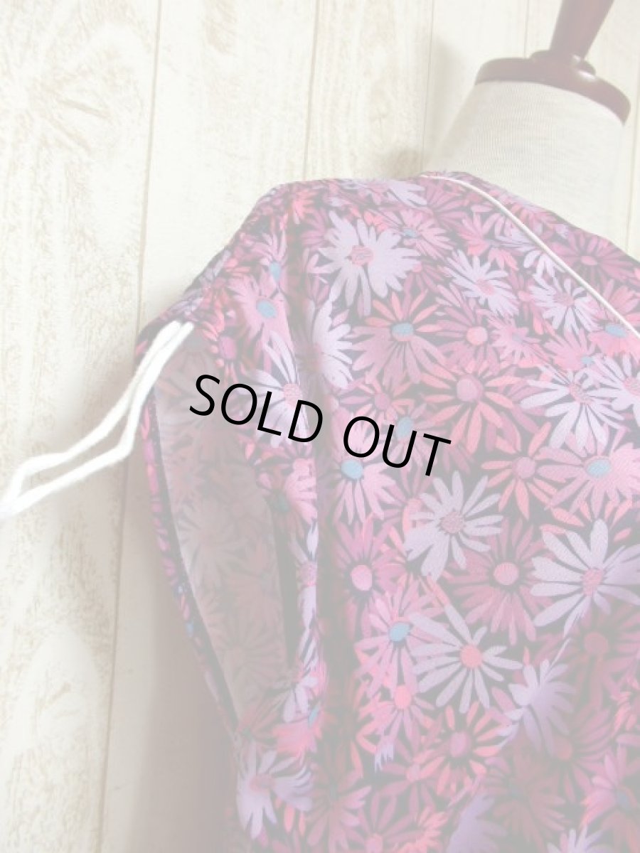 画像10: 花柄 パープルグラデーション 両肩リボン ウエストゴム レトロ ヨーロッパ古着 ヴィンテージワンピース【5938】 (10)