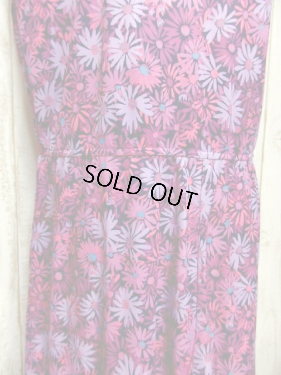 画像8: 花柄 パープルグラデーション 両肩リボン ウエストゴム レトロ ヨーロッパ古着 ヴィンテージワンピース【5938】 (8)