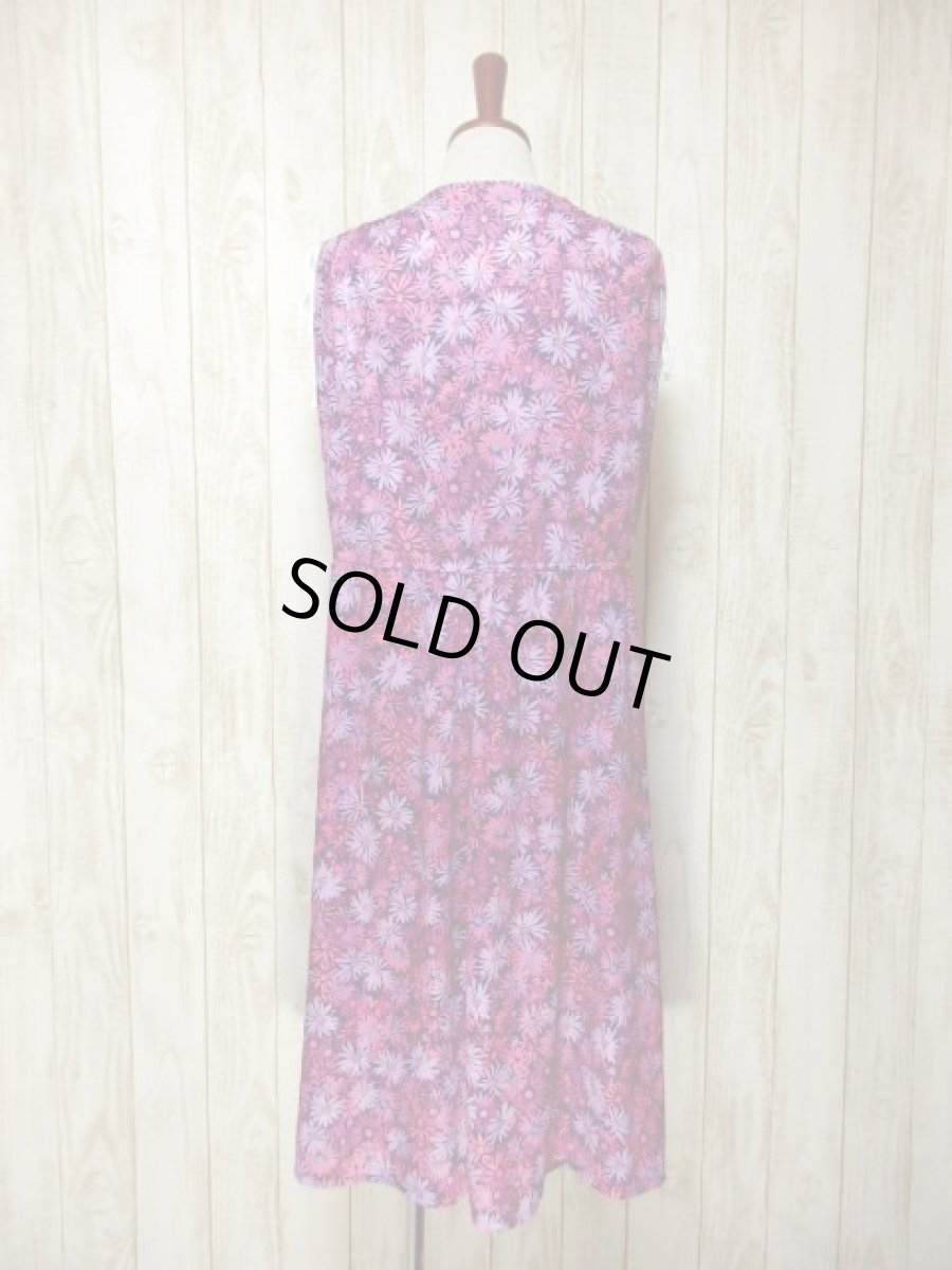 画像5: 花柄 パープルグラデーション 両肩リボン ウエストゴム レトロ ヨーロッパ古着 ヴィンテージワンピース【5938】 (5)