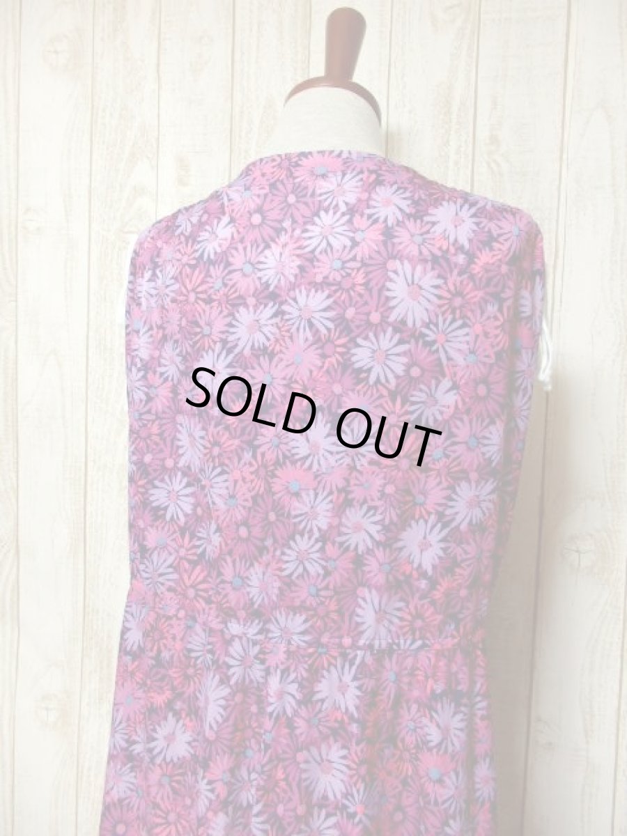 画像6: 花柄 パープルグラデーション 両肩リボン ウエストゴム レトロ ヨーロッパ古着 ヴィンテージワンピース【5938】 (6)