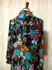 画像6: ヨーロッパ古着　70'sレトロサイケVintage!!!Flower×キラリと光るラメ織りデザインが素晴らしい!!ヨーロピアンヴィンテージドレス　パーティースタイルにも　Black (6)