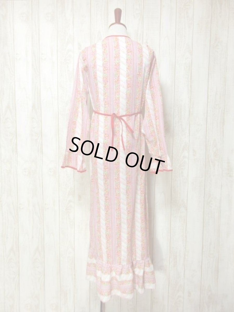 画像5: フリル 花柄 ウエストリボン 長袖 レトロ ガーリー ヨーロッパ古着 ヴィンテージドレス 【5940】 (5)