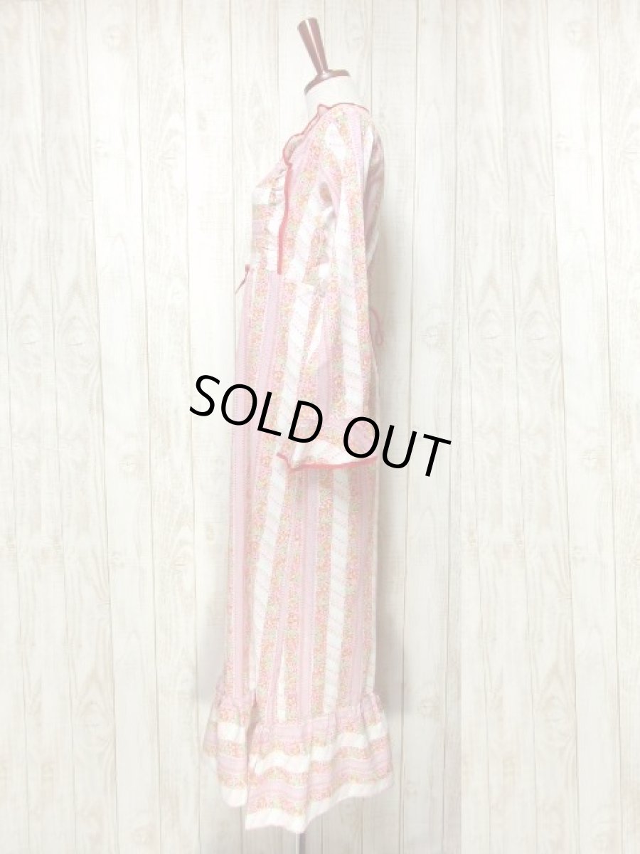 画像8: フリル 花柄 ウエストリボン 長袖 レトロ ガーリー ヨーロッパ古着 ヴィンテージドレス 【5940】 (8)