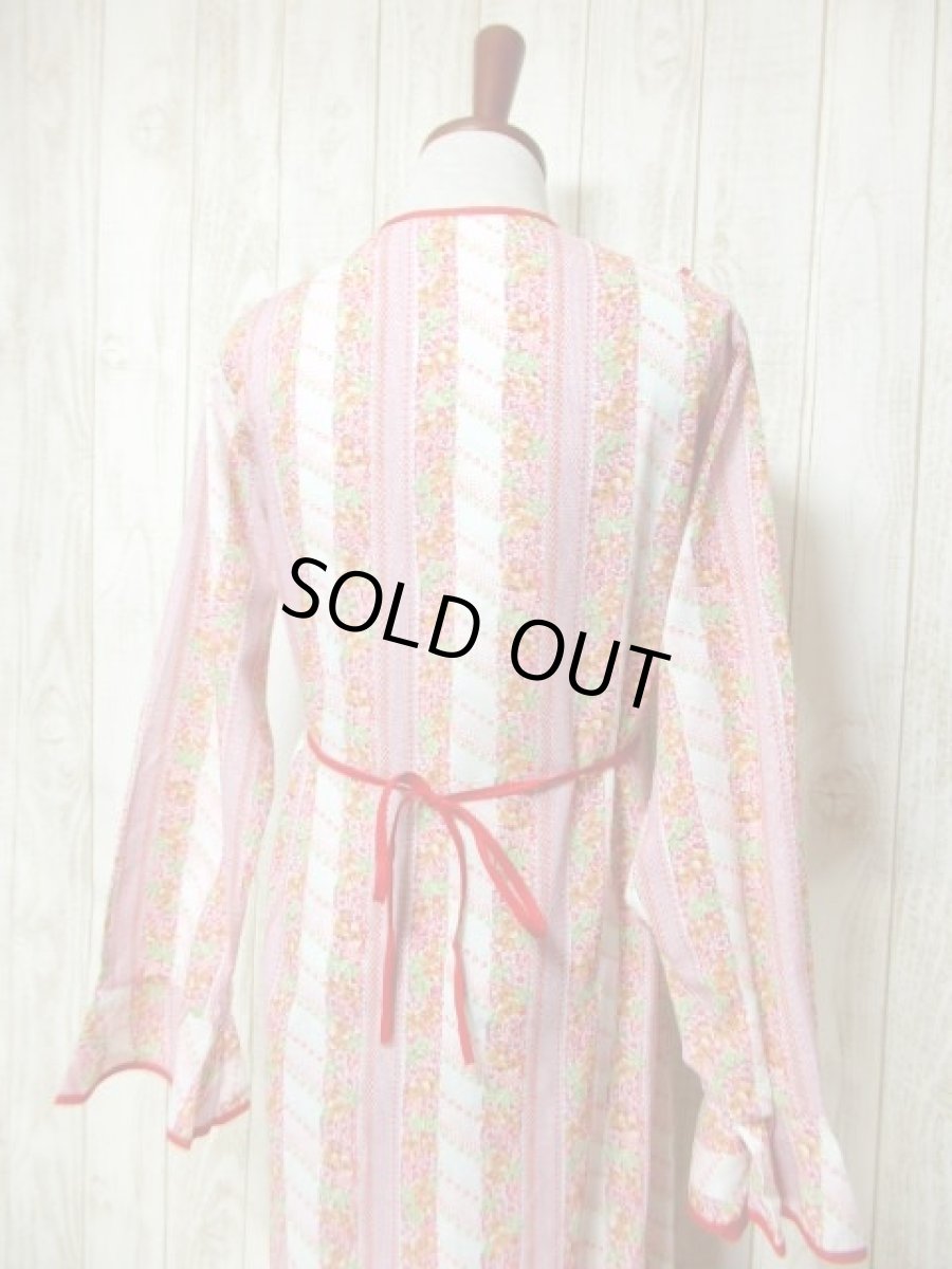 画像6: フリル 花柄 ウエストリボン 長袖 レトロ ガーリー ヨーロッパ古着 ヴィンテージドレス 【5940】 (6)