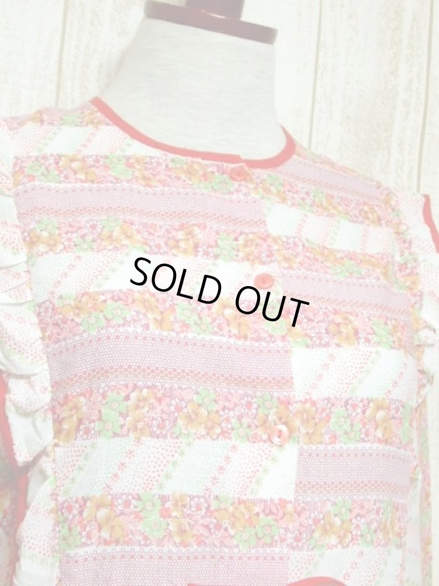 画像3: フリル 花柄 ウエストリボン 長袖 レトロ ガーリー ヨーロッパ古着 ヴィンテージドレス 【5940】 (3)