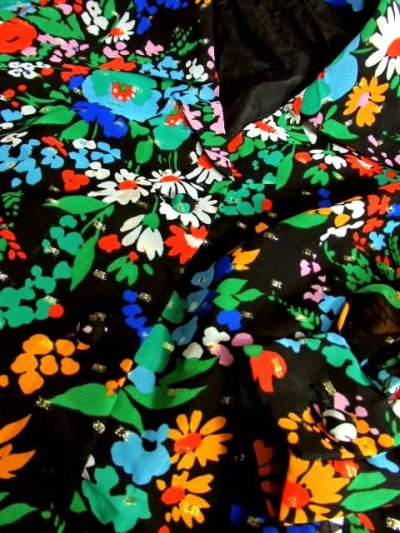画像3: ヨーロッパ古着　70'sレトロサイケVintage!!!Flower×キラリと光るラメ織りデザインが素晴らしい!!ヨーロピアンヴィンテージドレス　パーティースタイルにも　Black