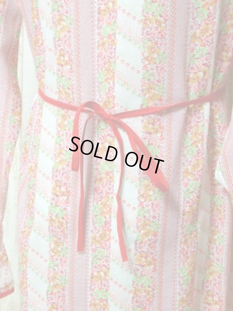 画像7: フリル 花柄 ウエストリボン 長袖 レトロ ガーリー ヨーロッパ古着 ヴィンテージドレス 【5940】 (7)