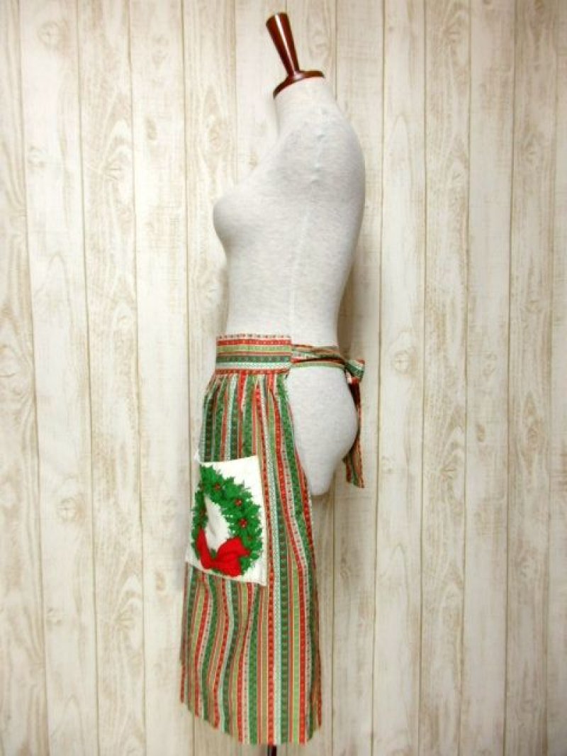 画像1: ☆ ヨーロッパ古着 リボン×ストライプ状のチロルテープ柄がとっても可愛い!! ヨーロピアンエプロン ☆