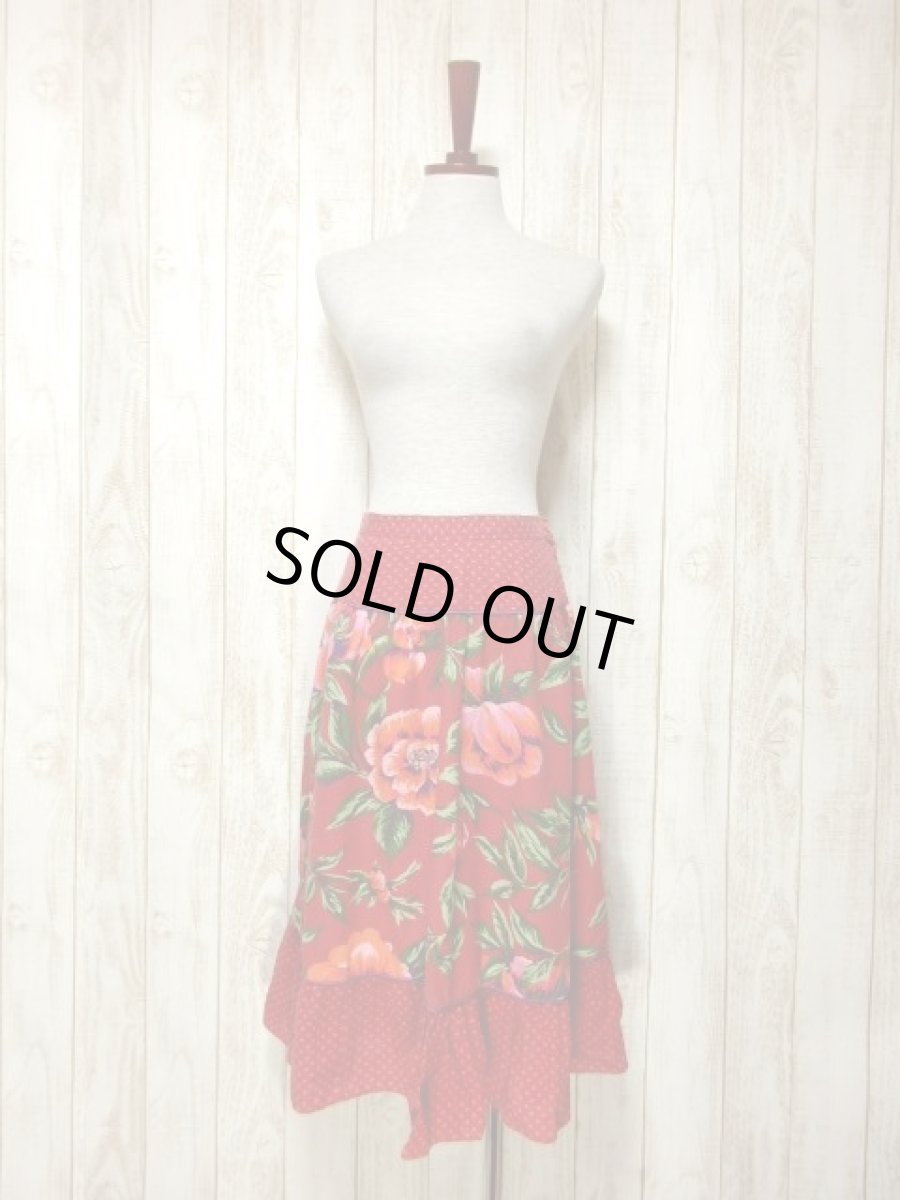 画像3: USA古着　ボタニカル×フラワー柄切り返しデザイン!!　ふんわりレトロなヴィンテージスカート【5986】 (3)