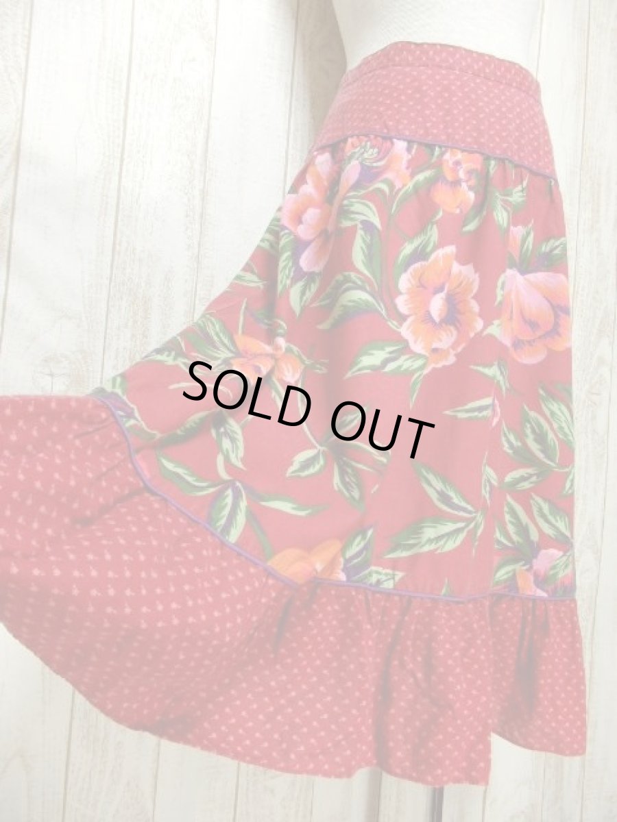 画像4: USA古着　ボタニカル×フラワー柄切り返しデザイン!!　ふんわりレトロなヴィンテージスカート【5986】 (4)