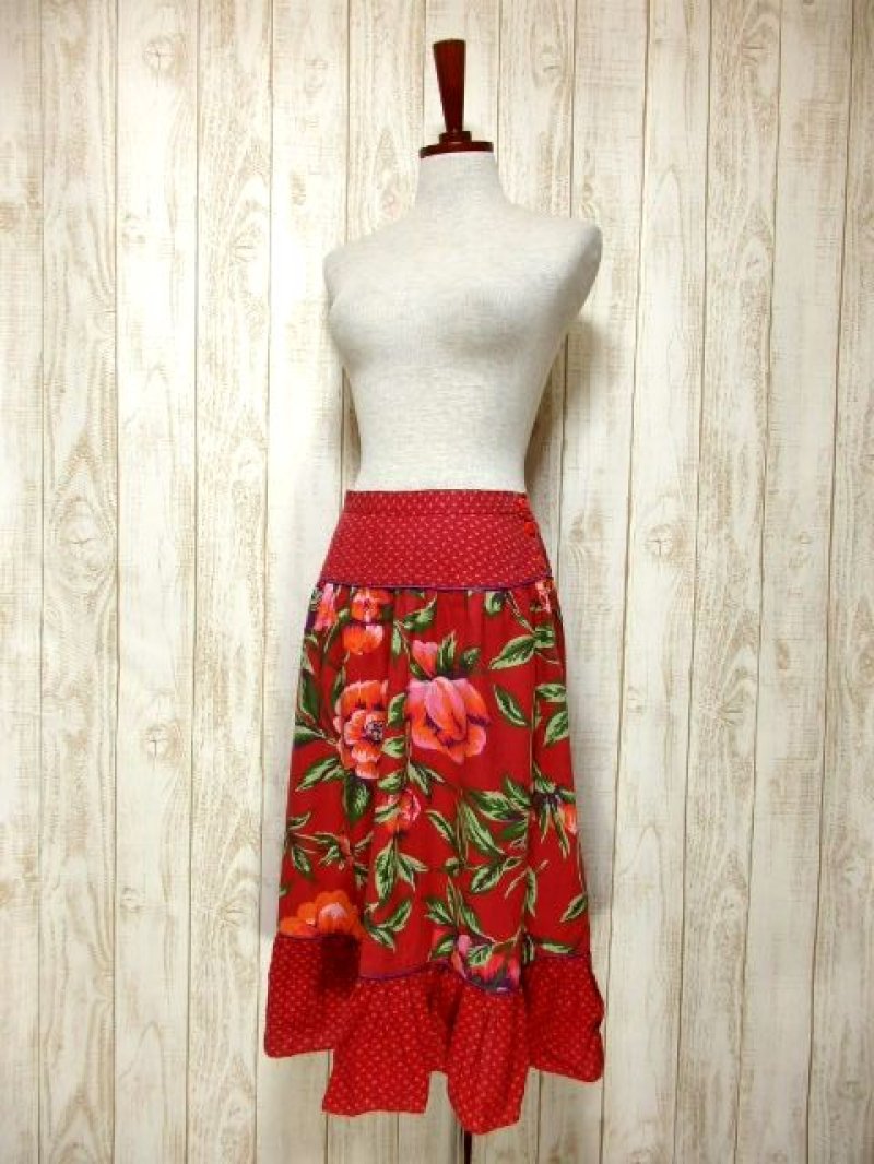 画像1: USA古着 ボタニカル×フラワー柄切り返しデザイン!! ふんわりレトロなヴィンテージスカート【5986】