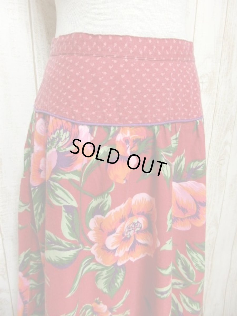 画像2: USA古着　ボタニカル×フラワー柄切り返しデザイン!!　ふんわりレトロなヴィンテージスカート【5986】 (2)