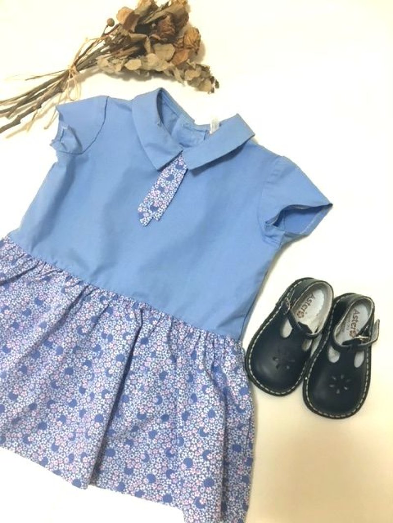 画像2: ☆　ヨーロッパ古着　フランス買い付け vintageキッズ　小花柄切り返しタイ付きヴィンテージワンピース　size100　kids＆baby　☆