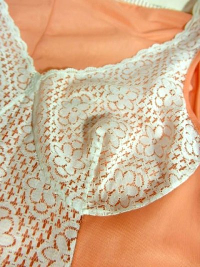 画像3: ヨーロッパ古着　重ね着にも便利で可愛い!!Flower lace切り替えしデザイン★ヨーロッパスリップドレス　White×Salmon pink