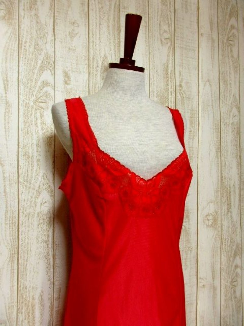 画像1: ヨーロッパ古着 重ね着にも便利で可愛い!!Flower lace装飾★ヨーロッパスリップドレス Red