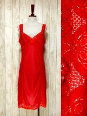 画像1: ヨーロッパ古着　重ね着にも便利で可愛い!!Flower lace装飾★ヨーロッパスリップドレス　Red (1)