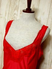 画像7: ヨーロッパ古着　重ね着にも便利で可愛い!!Flower lace装飾★ヨーロッパスリップドレス　Red (7)