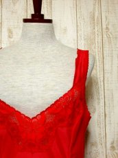 画像8: ヨーロッパ古着　重ね着にも便利で可愛い!!Flower lace装飾★ヨーロッパスリップドレス　Red (8)