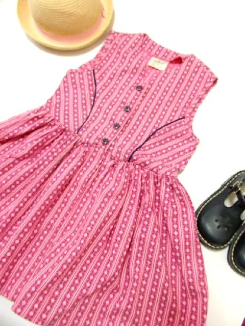 画像1: ☆　ヨーロッパ古着　vintageキッズチロルワンピース　ストライプ×小花柄ワンピース・ディアンドル　size100〜110ｃｍ　kids＆baby　☆