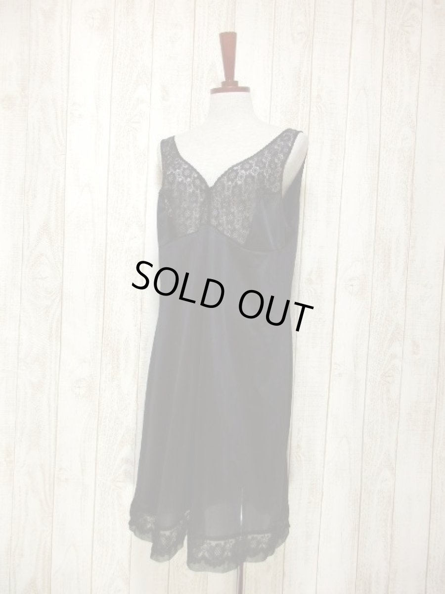 画像2: ヨーロッパ古着　重ね着にも便利で可愛い!!Flower lace×リボン装飾★ヨーロッパスリップドレス　Black (2)