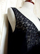 画像4: ヨーロッパ古着　重ね着にも便利で可愛い!!Flower lace×リボン装飾★ヨーロッパスリップドレス　Black (4)
