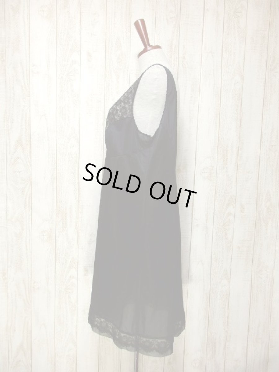 画像7: ヨーロッパ古着　重ね着にも便利で可愛い!!Flower lace×リボン装飾★ヨーロッパスリップドレス　Black (7)
