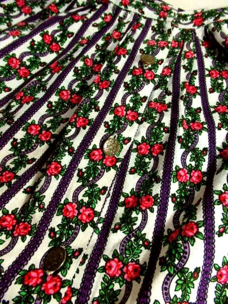 画像3: ヨーロッパ古着 綺麗なアンティークフラワー×ストライプ模様プリント♪レトロボタンもPOINT!!大人クラシカルなヴィンテージスカート【6019】