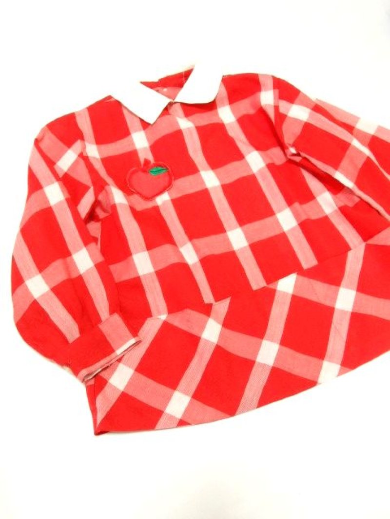 画像1: ☆　ヨーロッパ子供古着　vintageキッズブラウス　チェック×りんごワッペン　size100ｃｍ　kids＆baby　☆
