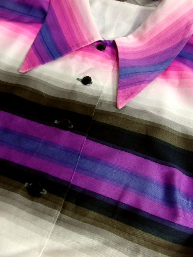 画像3: ヨーロッパ古着 マルチカラー ボーダー柄 大人レトロ ノースリーブ シャツ ヴィンテージブラウス