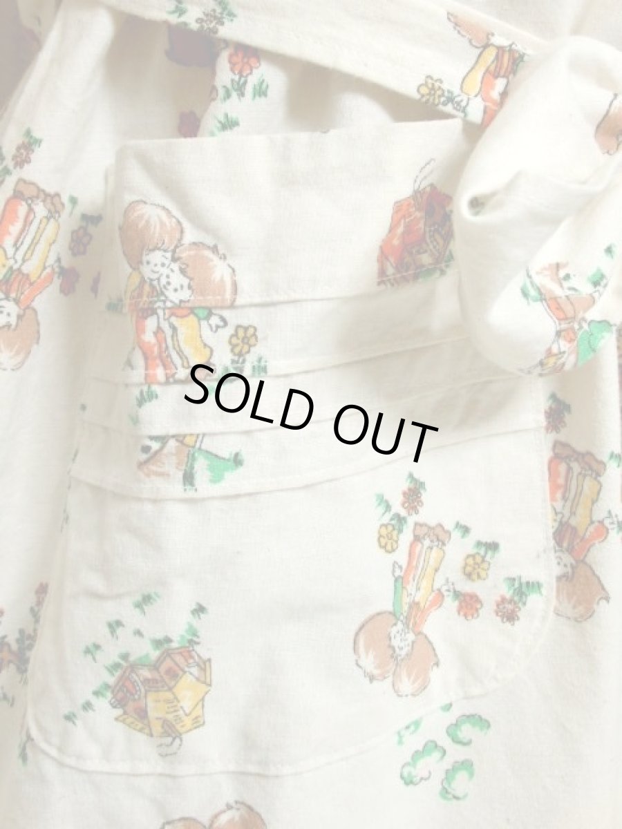 画像10: 子供柄 House×Tree×Flower オフホワイト リボン フリル 長袖 昭和レトロ 国産古着 レトロワンピース 【6047】 (10)