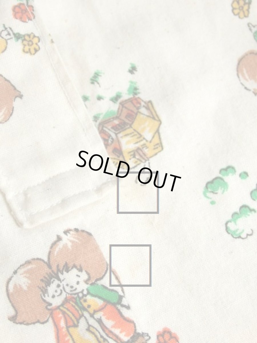 画像14: 子供柄 House×Tree×Flower オフホワイト リボン フリル 長袖 昭和レトロ 国産古着 レトロワンピース 【6047】 (14)